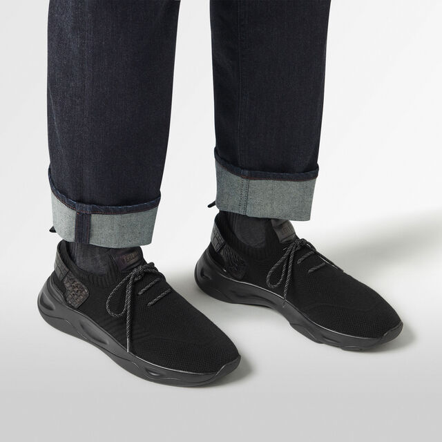 Shadow Cashmere And Alligator Leather Sneaker, BLACK, hi-res 8