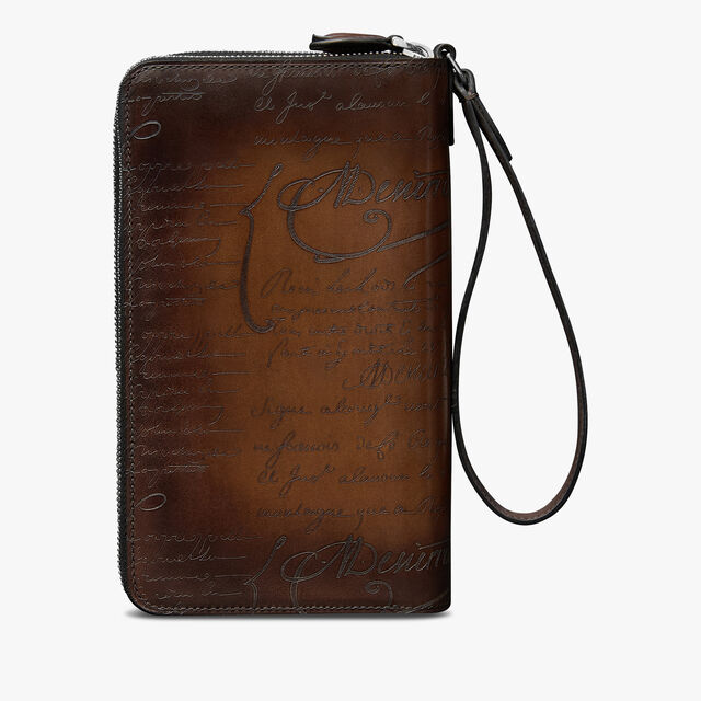 Tali Scritto Leather Long Zipped Wallet, CACAO INTENSO, hi-res 2