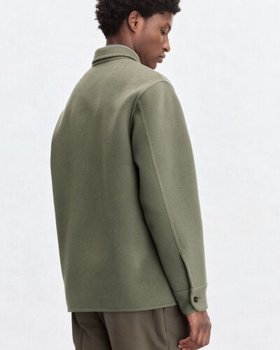 Double Face Zipped Overshirt with Leather Detail, Kaki & Internal Giant Scritto, hi-res