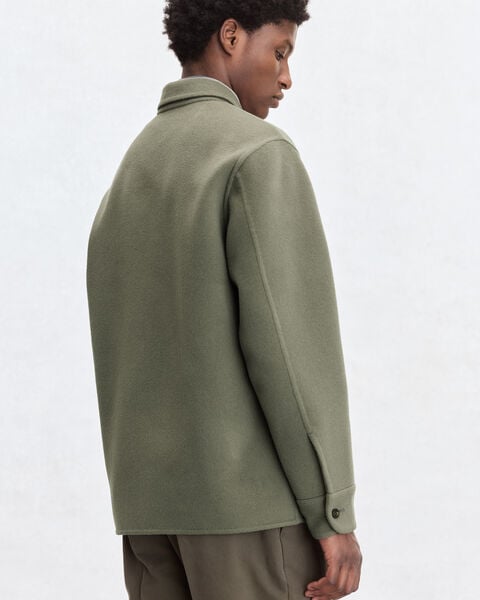 Double Face Zipped Overshirt with Leather Detail, Kaki & Internal Giant Scritto, hi-res