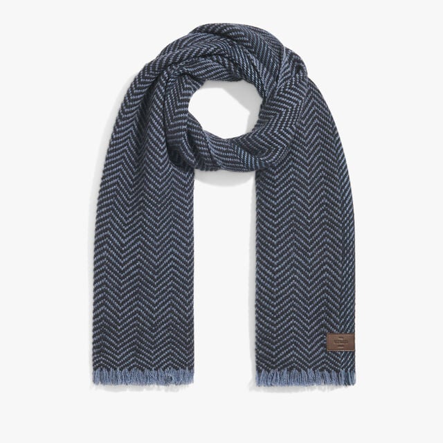 Cashmere Scarf with Braided Leather, BLUE CHARCOAL, hi-res 1