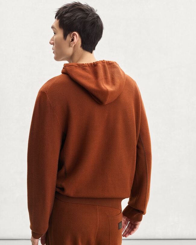 Shadow Hoodie with Leather Details, Rust, hi-res