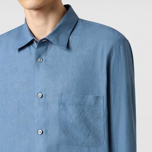 Linen Relaxed Scritto Pocket Shirt, CHAMBRAY BLUE, hi-res 6