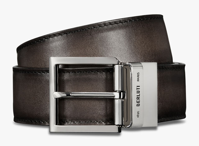  Venezia  Scritto leather 35 MM Belt , NERO GRIGIO + MOGANO, hi-res