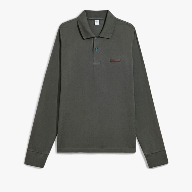 Classic Pique Leather Tab Long Sleeves Polo, WOODLAND GREEN, hi-res 1