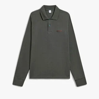 Classic Pique Leather Tab Long Sleeves Polo, WOODLAND GREEN, hi-res
