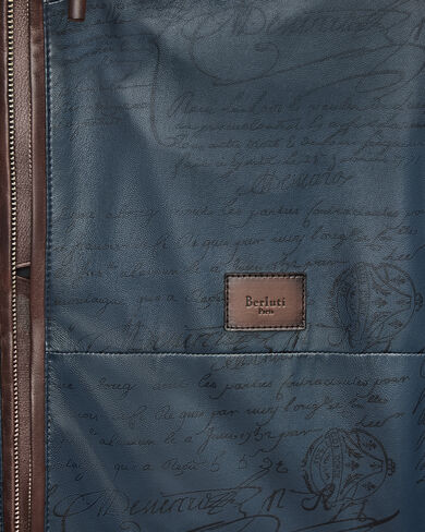 Ultralight Fly Scritto Pattern Leather Hooded Blouson, Mineral Blue, hi-res