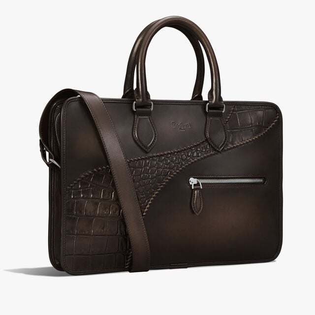 Un Jour Mini Calf And Alligator Leather Briefcase, VIGOGNA, hi-res 2