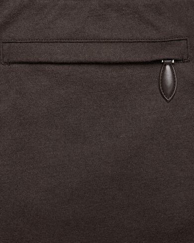 皮革细节平纹针织长裤, Chocolate Brown, hi-res