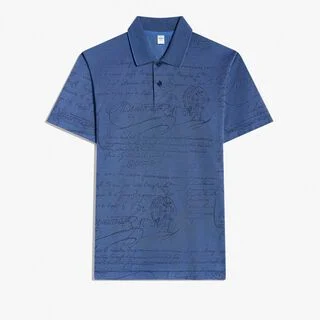 Polo Piqué En Jacquard Scritto, BLEU DE SMALT, hi-res