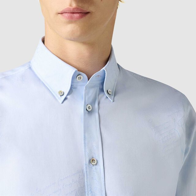 Cotton Scritto Alessandro Buttondown Shirt, SKY BLUE, hi-res 5