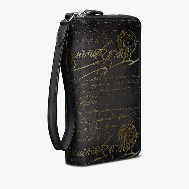 Tali Scritto Leather Long Zipped Wallet, NERO GRIGIO + GOLDEN, hi-res 3