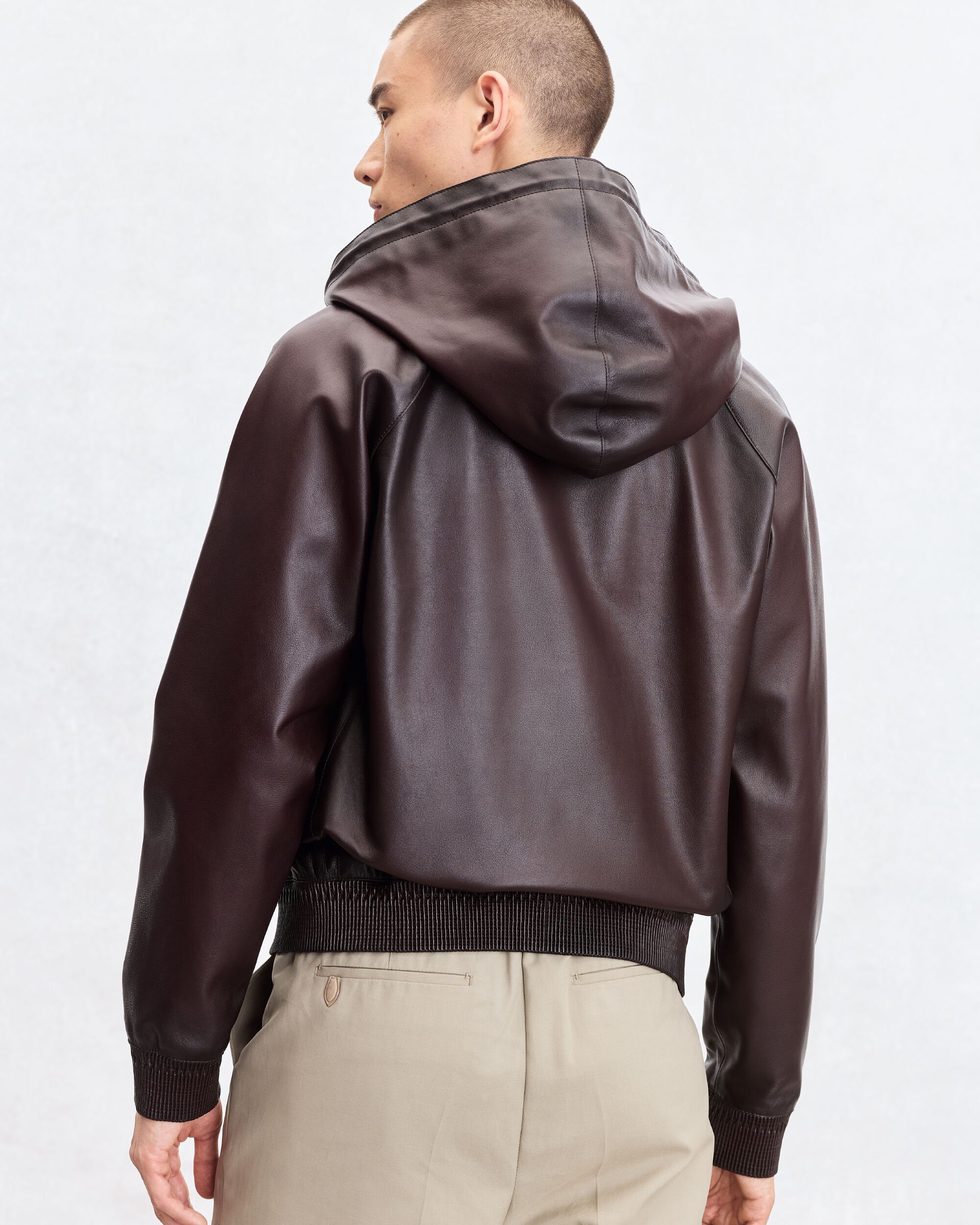 Leather Patina Un Jour Hooded Blouson, Fondant, hi-res