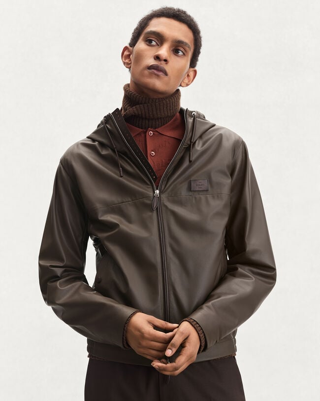 Blouson à Capuche en Cuir Fly Ultraléger, Brown Taupe, hi-res