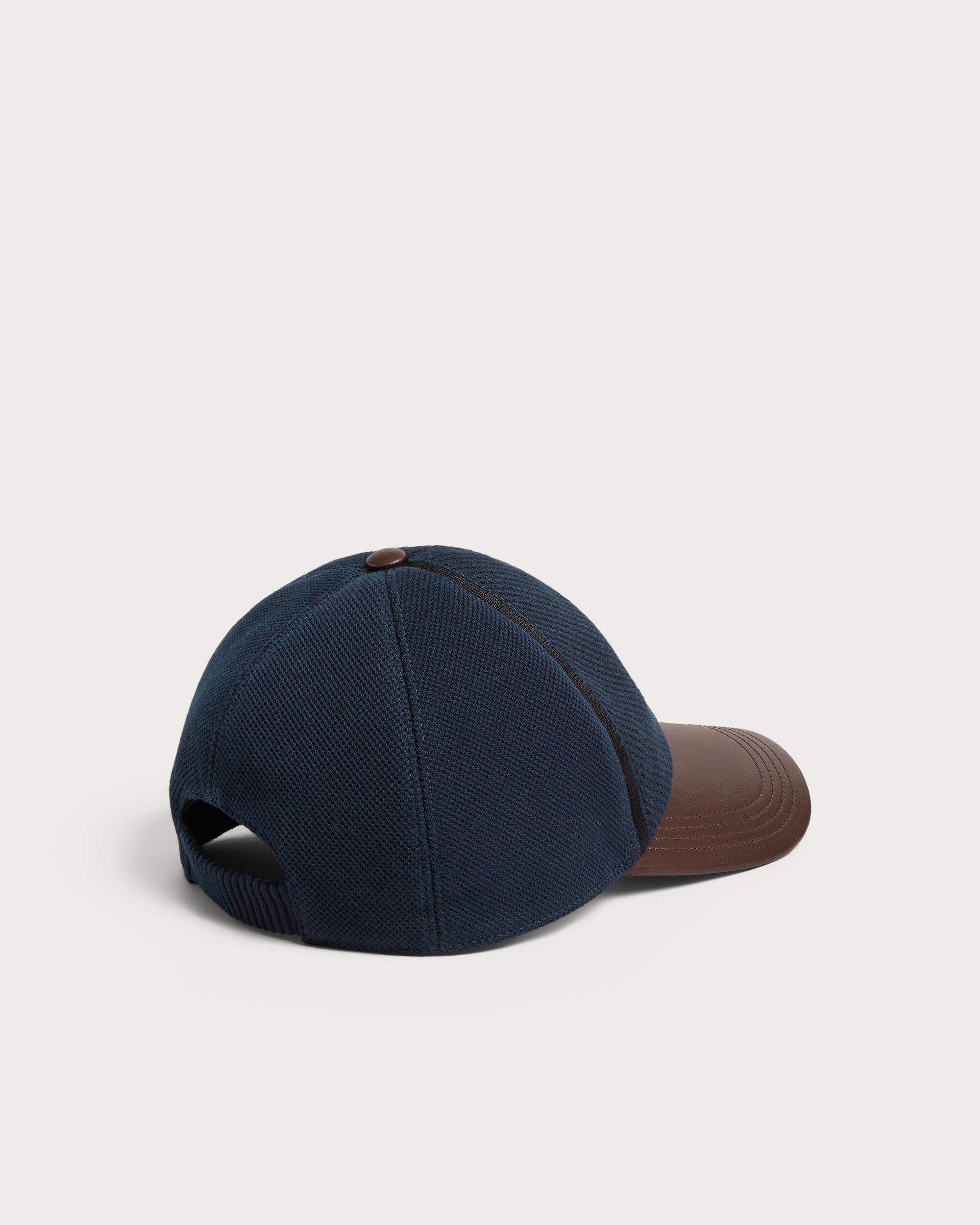 レザー バイザー＆ディテール シャドウ ニット キャップ, Navy, hi-res