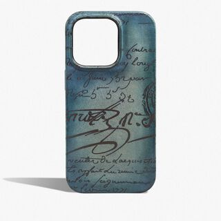 Scritto Leather iPhone 15 Pro Case, STONE DENIM, hi-res