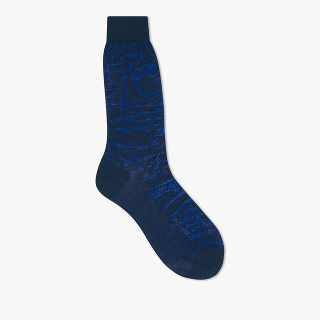 Cotton Scritto Socks, BLUE NIGHT MAJORELLE, hi-res 1