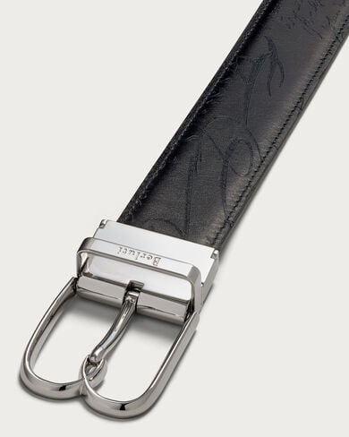 B Volute Reversible Belt, Charcoal Gray & Buffaloes, hi-res