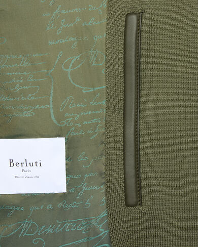 Aviator Knitted Blouson with Leather Details, Olive, hi-res