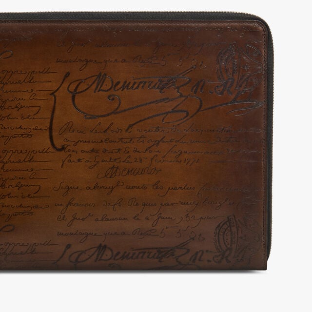 Nino GM Scritto Leather Clutch, CACAO INTENSO, hi-res 6