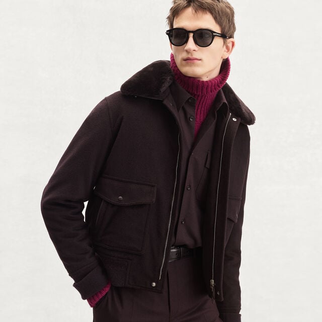 Blouson Aviateur en Cachemire, NERO BORDO, hi-res 2