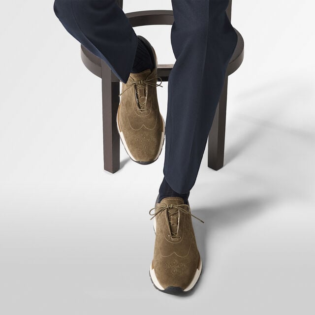 Fast Track Suede Calf And Nylon Sneaker, KAKI, hi-res 2