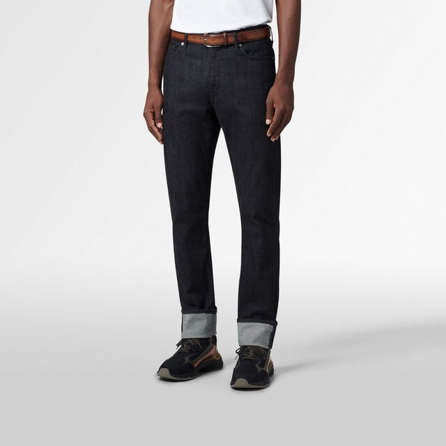 Straight Denim Pants, DARK INDIGO DENIM, hi-res 2