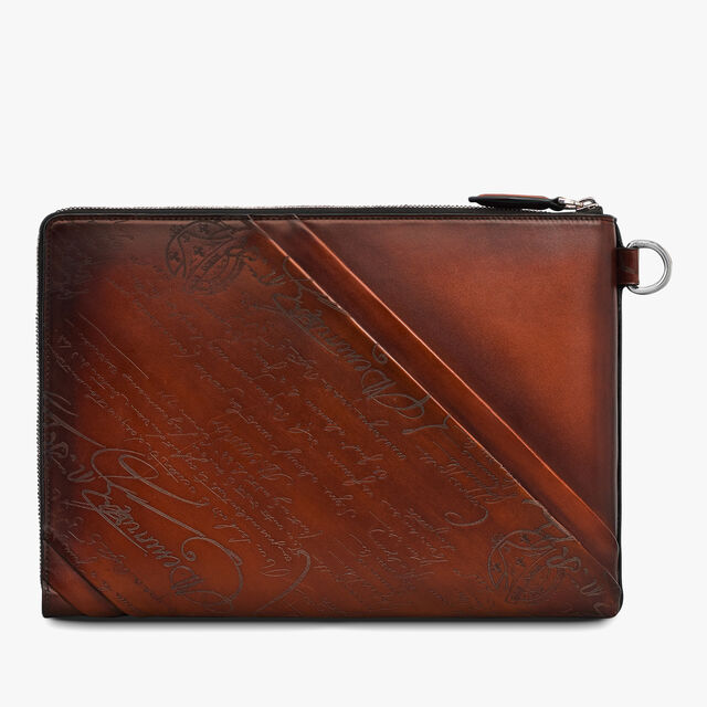 Pochette Nino GM En Cuir Drapé Scritto, CACAO INTENSO, hi-res 3