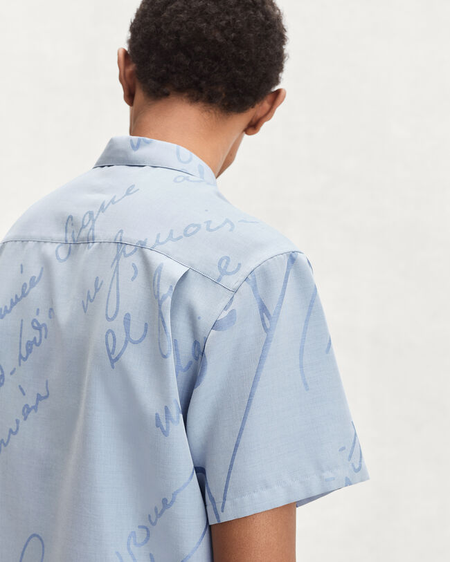 Scritto Pattern Short-Sleeves Shirt, Middle Blue, hi-res