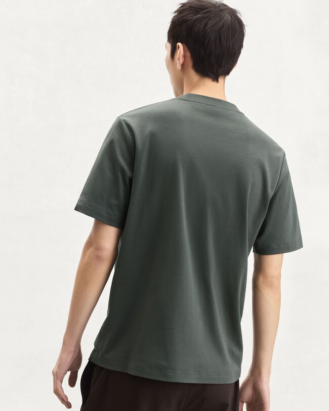 Leather Detail T-shirt, Dark Green, hi-res