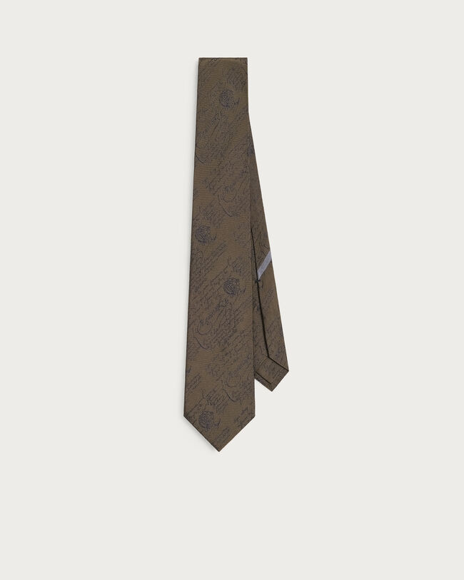 Classic Scritto Pattern Tie, Olive, hi-res