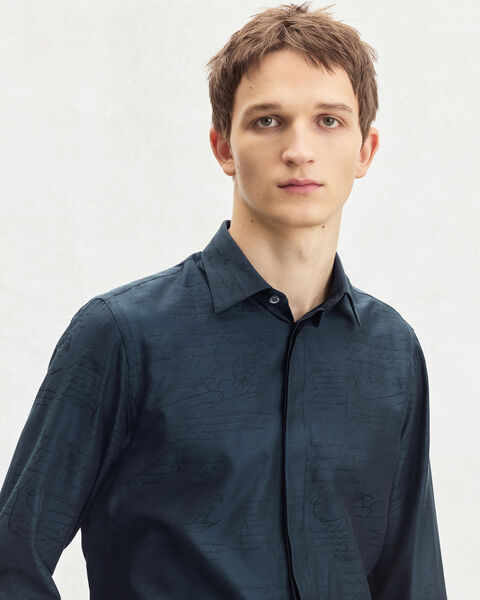 Andy Scritto Pattern Shirt, Cold Night Blue, hi-res