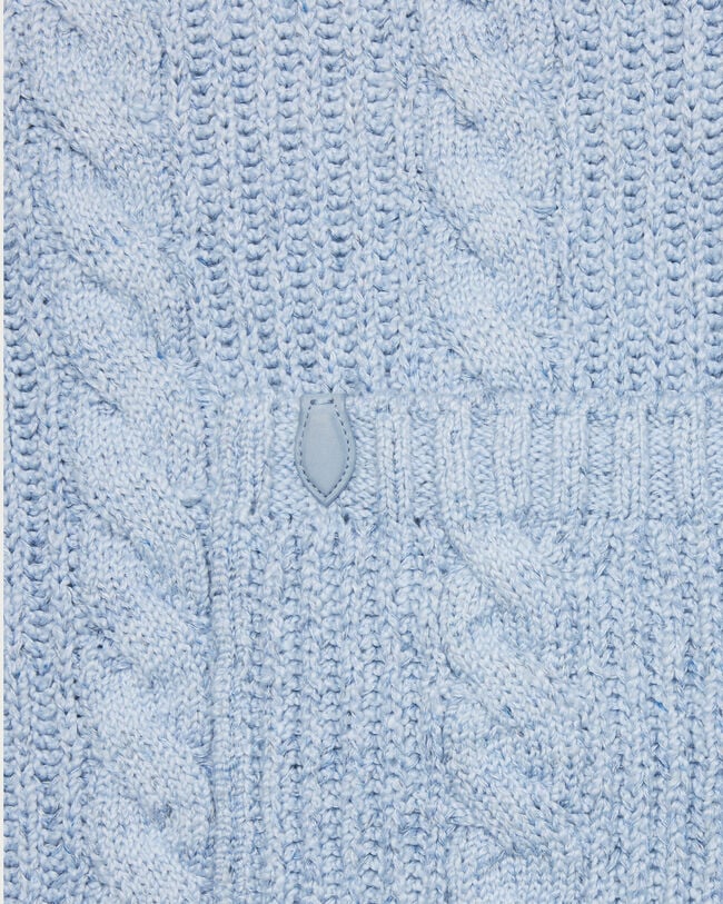 Vareuse en Maille Torsad&eacute;e avec D&eacute;tails en Cuir, Periwinkle Blue, hi-res