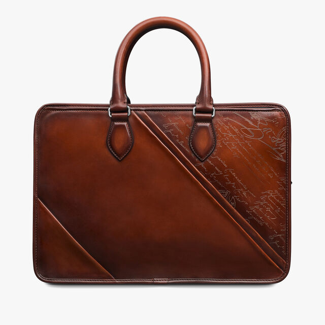 Un Jour Small Scritto Drapé Leather Briefcase, CACAO INTENSO, hi-res 3