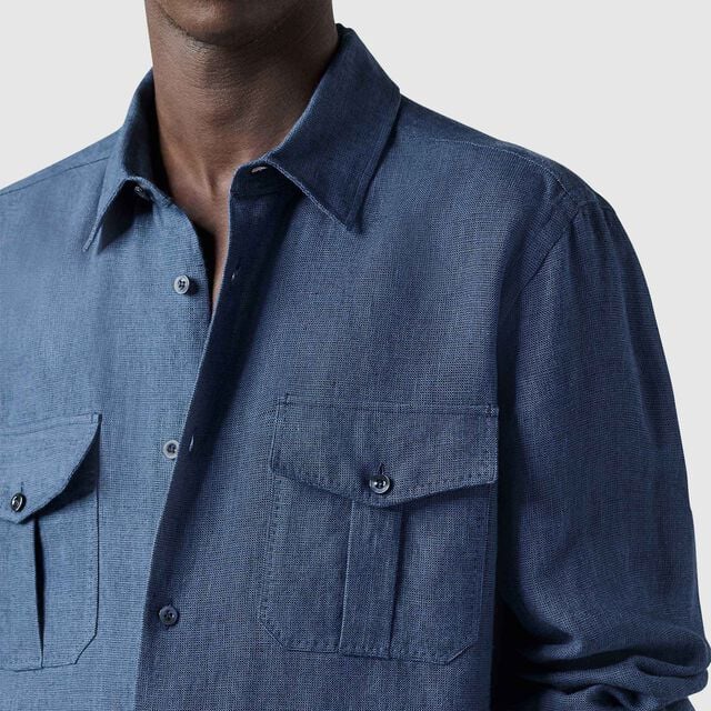 Military Linen Shirt, BLEU DE SMALT, hi-res 5