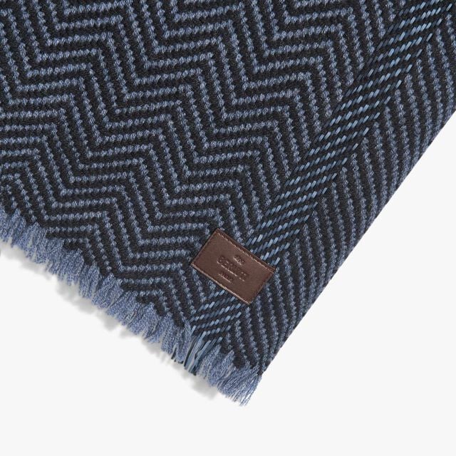 Cashmere Scarf with Braided Leather, BLUE CHARCOAL, hi-res 3