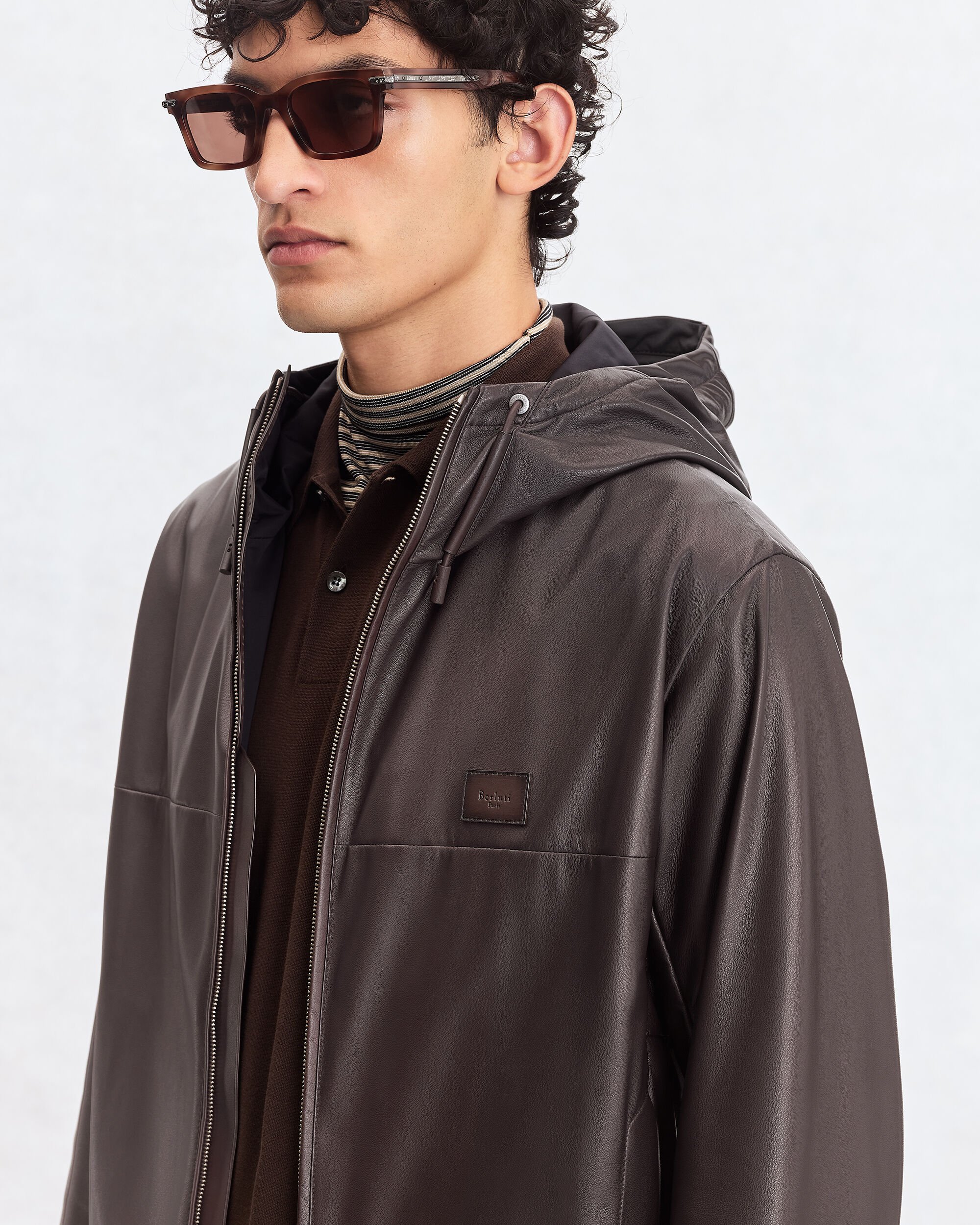Blouson à Capuche en Cuir Fly Ultraléger, Chocolate Brown, hi-res