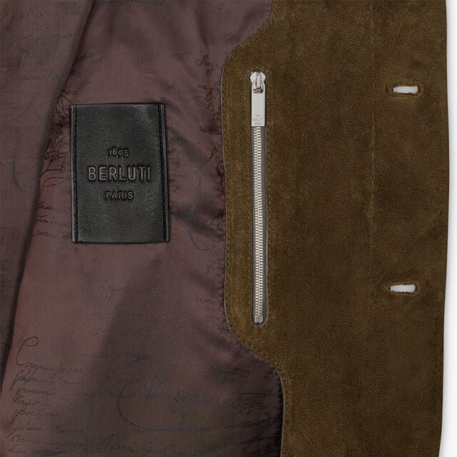 Suede Leather Denim Jacket With Corduroy Collar, WARM GREEN, hi-res 7