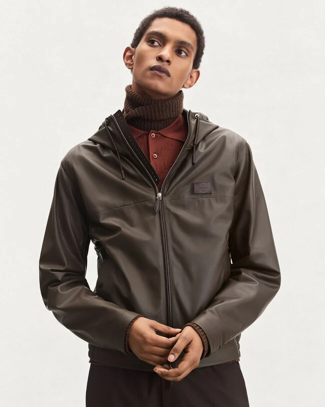 Ultralight Fly Leather Hooded Blouson, Brown Taupe, hi-res
