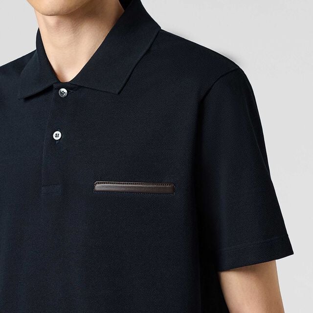 Leather Tab Pocket Polo, MARINE, hi-res 3