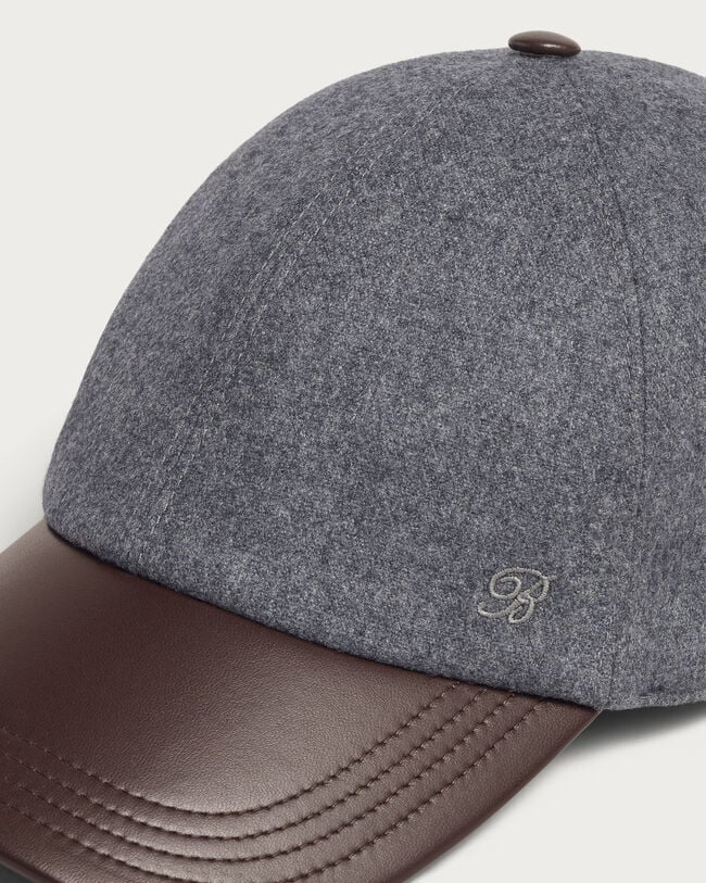 B-Thabor Embroidery  Cap with Leather Visor, Anthracite, hi-res