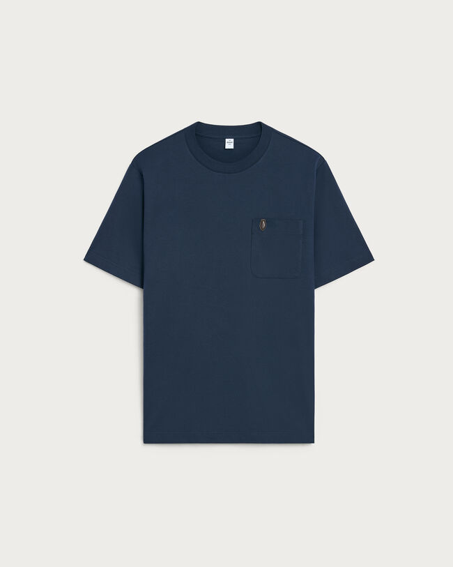 T-Shirt &agrave; Poche avec D&eacute;tail en Cuir, Marine, hi-res