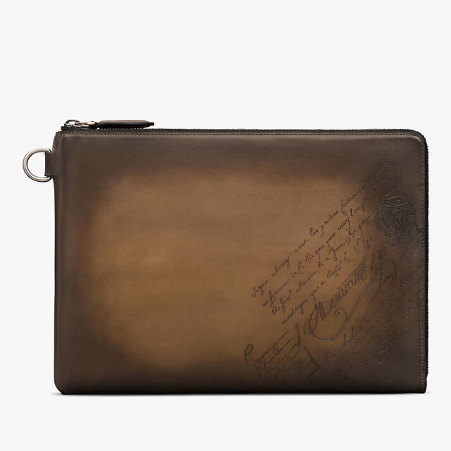 Nino GM Scritto Leather Clutch, OLIVE, hi-res 1
