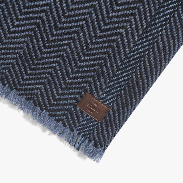 Cashmere Scarf with Braided Leather, BLUE CHARCOAL, hi-res 3
