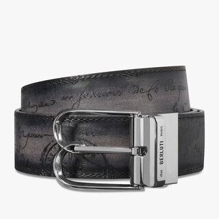  Venezia Scritto Leather 35 MM Belt, MOGANO + NERO GRIGIO, hi-res