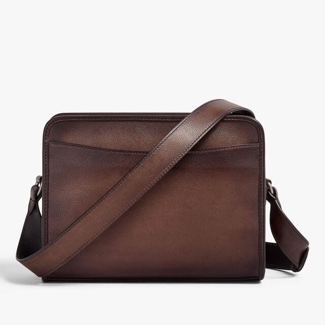 Journalier Scritto图纹皮革邮差包, SOFT BROWN, hi-res 3