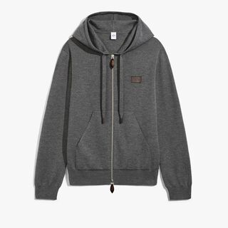 Leather Tab Zip Up Hoodie, DARK LEAD, hi-res