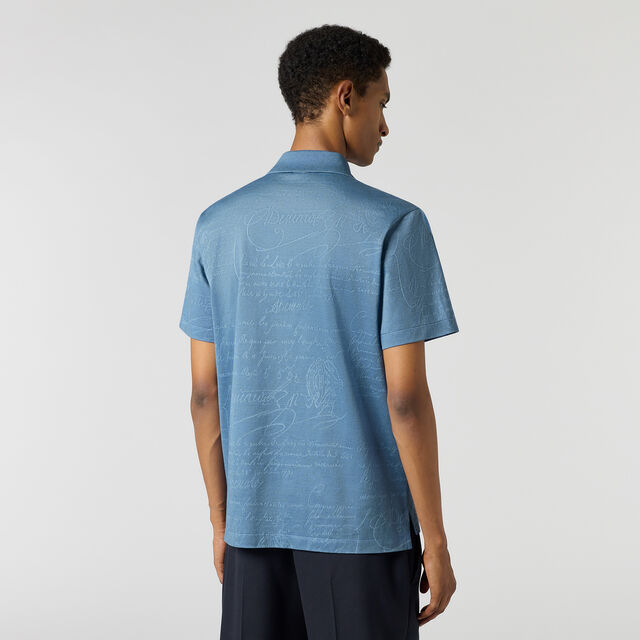 SCritto图纹珠地布Polo衫, CORNFLOWER BLUE, hi-res 3