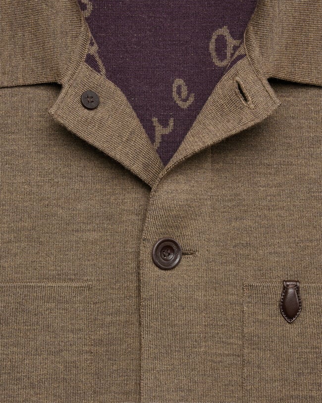 Knitted Overshirt with Leather Detail, Bronze Melange, hi-res