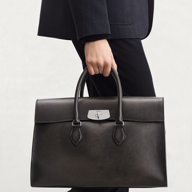 E'Mio Briefcase In Leather, GREY FLANEL, hi-res 4